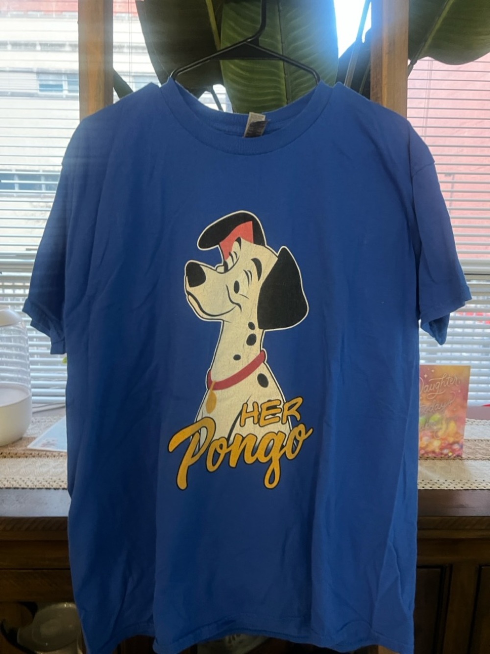 Gildan Royal Blue Dalmatian Graphic Tee with Yellow Script